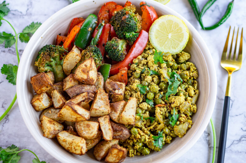 Tofu Scramble With Veggies and Potatoes Hash